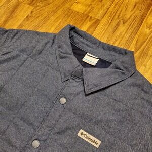 Columbia Landroamer Quilted Shirt Jacket Men Large Blue Full Snap Collared $110‎